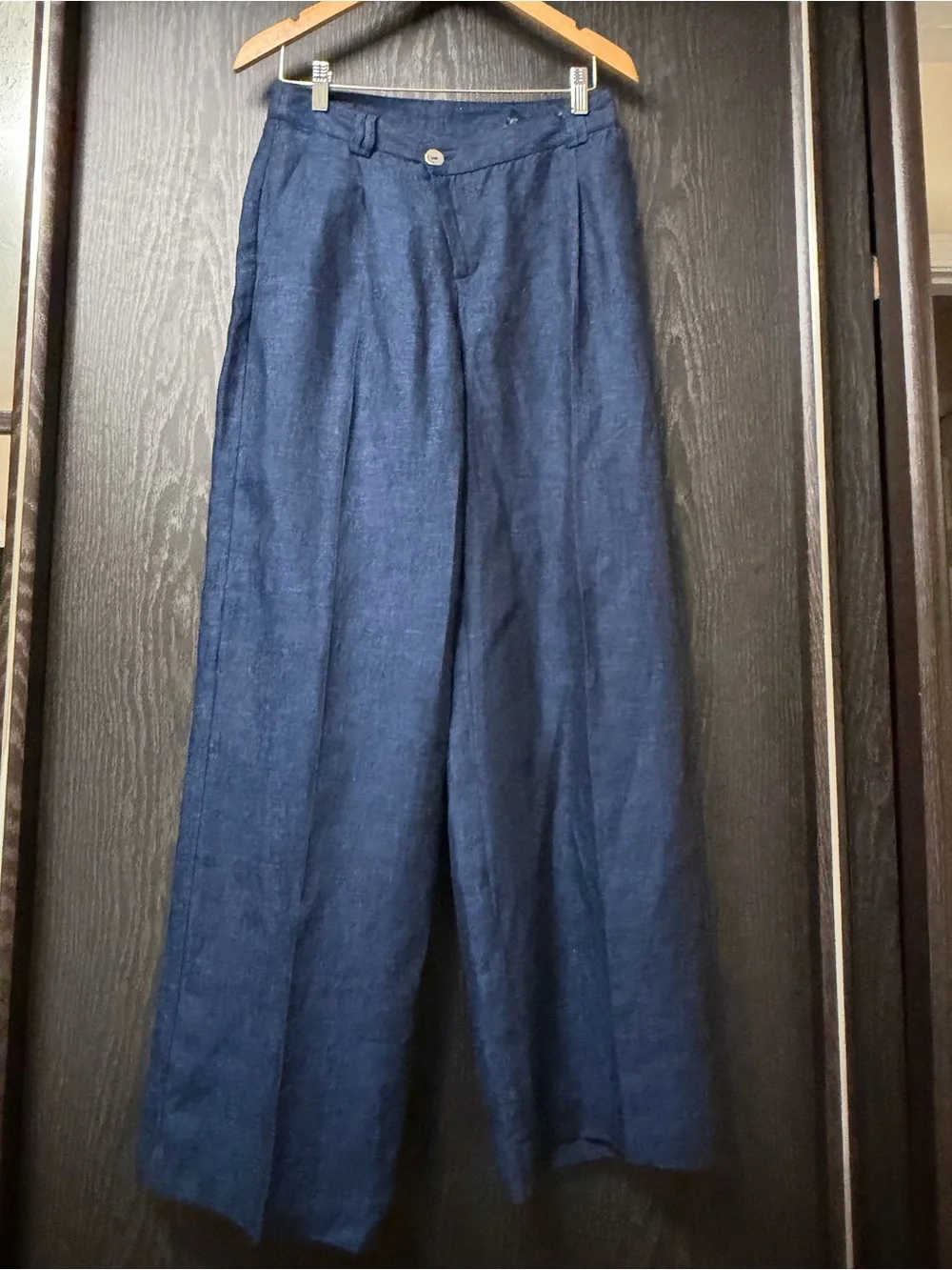 Zara Dark Navy Wide-Leg High-Rise Trousers